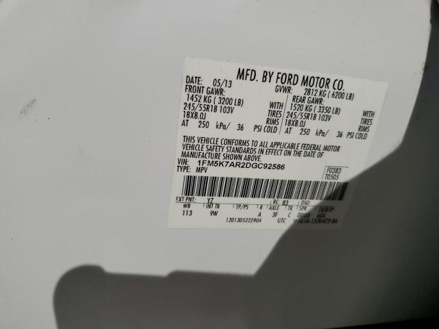 1FM5K7AR2DGC92586 - 2013 FORD EXPLORER POLICE INTERCEPTOR WHITE photo 13