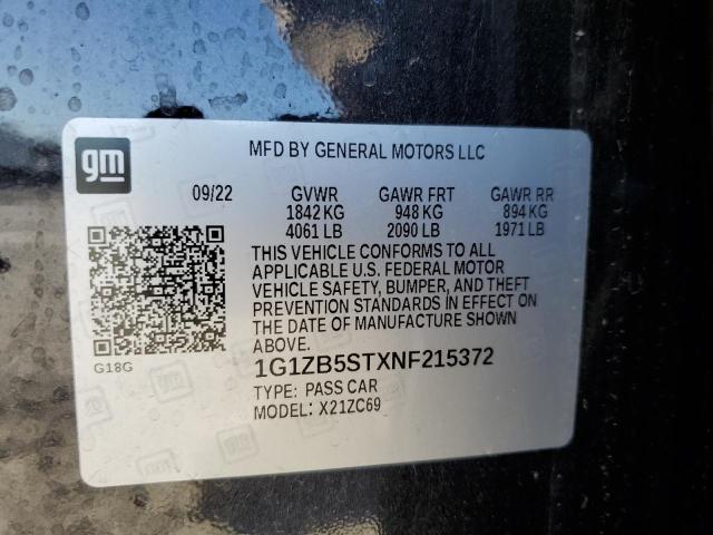 1G1ZB5STXNF215372 - 2022 CHEVROLET MALIBU LS CHARCOAL photo 12