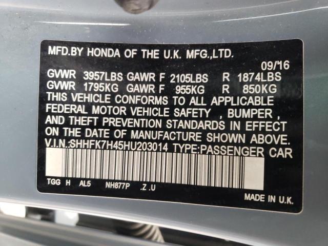 SHHFK7H45HU203014 - 2017 HONDA CIVIC SPORT 蓝色 照片 10