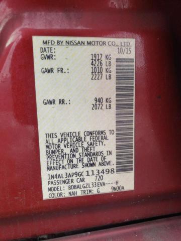 1N4AL3AP9GC113498 - 2016 NISSAN ALTIMA 2.5 RED photo 12