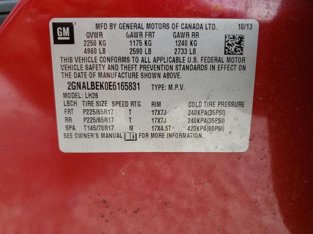 2GNALBEK0E6165831 - 2014 CHEVROLET EQUINOX LT RED photo 13