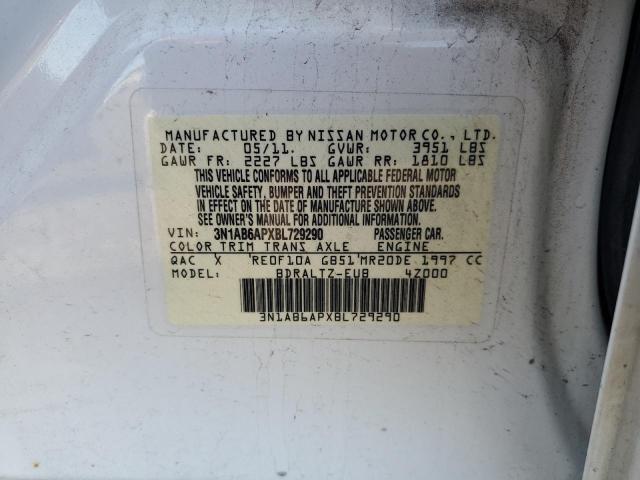 3N1AB6APXBL729290 - 2011 NISSAN SENTRA 2.0 WHITE photo 13