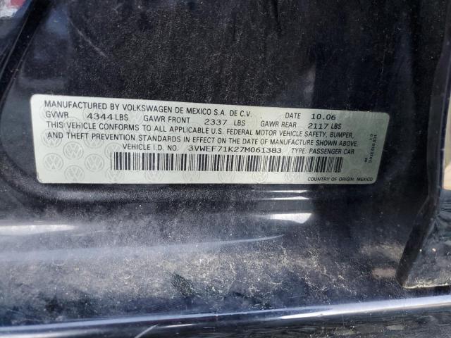 3VWEF71K27M061383 - 2007 VOLKSWAGEN JETTA WOLFSBURG 黑色 照片 12