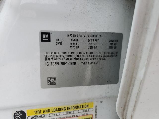 1G1ZC5EU7BF191948 - 2011 CHEVROLET MALIBU 1LT 白色 照片 12