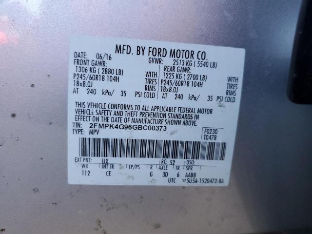 2FMPK4G96GBC00373 - 2016 FORD EDGE SE SILVER photo 12