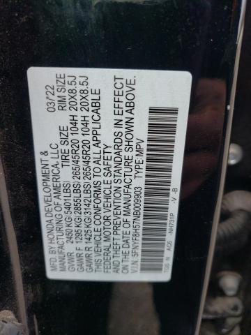 5FNYF8H57NB009903 - 2022 HONDA PASSPORT EXL შავი ფოტო 13