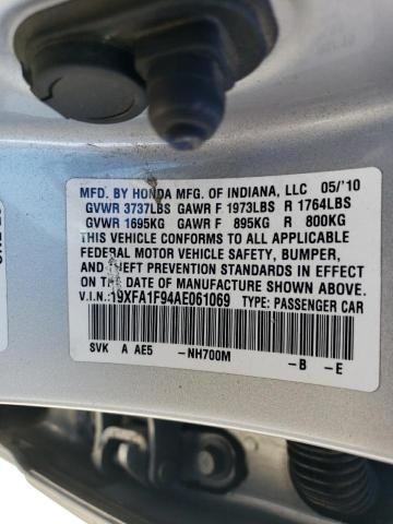 19XFA1F94AE061069 - 2010 HONDA CIVIC EXL Gümüş foto 12