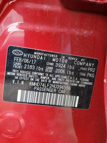 KMHD74LF2HU394556 - 2017 HYUNDAI ELANTRA SE RED photo 12