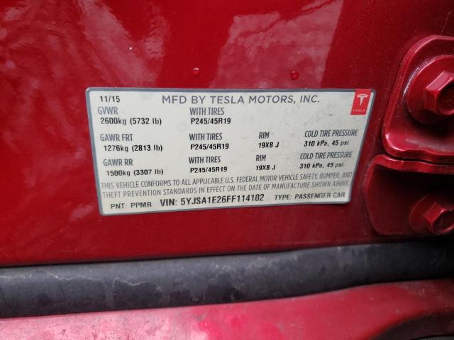 5YJSA1E26FF114102 - 2015 TESLA MODEL S 红色 照片 12