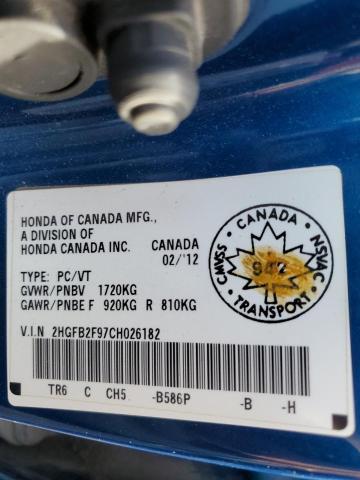 2HGFB2F97CH026182 - 2012 HONDA CIVIC EXL Mavi foto 12