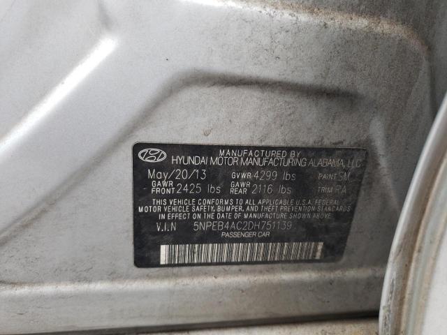 5NPEB4AC2DH751139 - 2013 HYUNDAI SONATA GLS SILVER photo 12