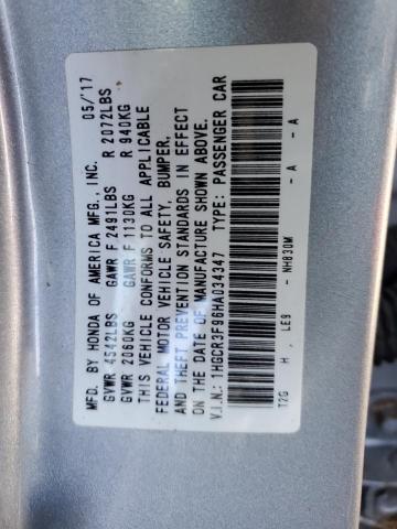 1HGCR3F96HA034347 - 2017 HONDA ACCORD TOURING SILVER photo 12