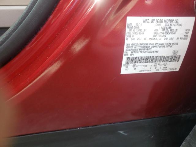 1FM5K7F83FGB56485 - 2015 FORD EXPLORER LIMITED RED photo 13