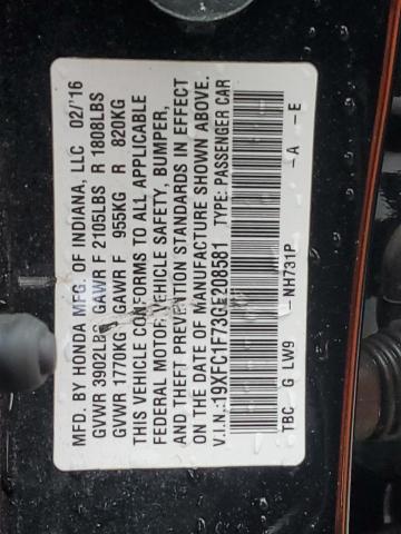 19XFC1F73GE208581 - 2016 HONDA CIVIC EXL შავი ფოტო 12
