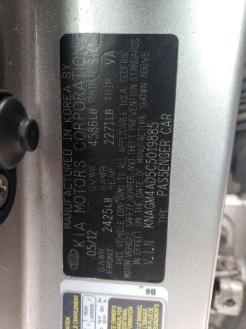 KNAGM4AD5C5019885 - 2012 KIA OPTIMA HYBRID SILVER photo 12