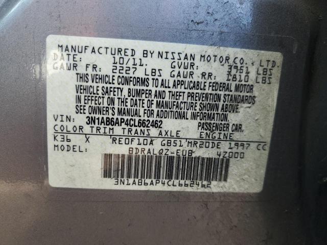 3N1AB6AP4CL662462 - 2012 NISSAN SENTRA 2.0 GRAY photo 12