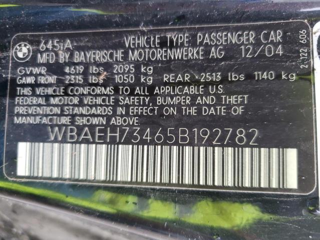 WBAEH73465B192782 - 2005 BMW 645 CI AUTOMATIC 黑色 照片 12