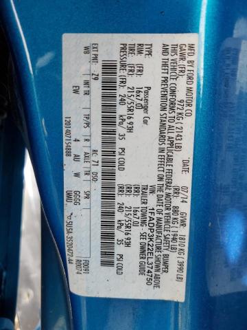 1FADP3K22EL374750 - 2014 FORD FOCUS SE BLUE photo 12