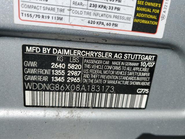 WDDNG86X08A183173 - 2008 MERCEDES-BENZ S 550 4MATIC SILVER photo 12