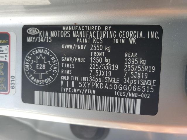 5XYPKDA50GG066515 - 2016 KIA SORENTO SX SILVER photo 13