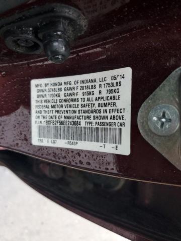 19XFB2F56EE243684 - 2014 HONDA CIVIC LX BURGUNDY photo 12