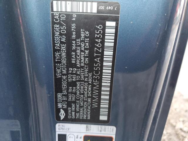WMWMF3C55ATZ64356 - 2010 MINI COOPER BLUE photo 12