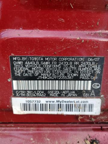 JTHBK262972055387 - 2007 LEXUS IS 250 RED photo 12