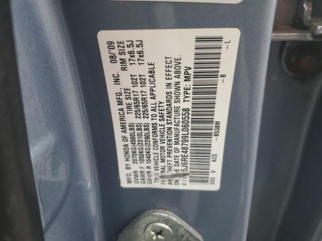 5J6RE48799L060558 - 2009 HONDA CR-V EXL BLUE photo 12