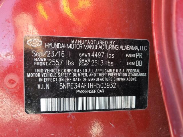 5NPE34AF1HH503932 - 2017 HYUNDAI SONATA SPORT RED photo 13