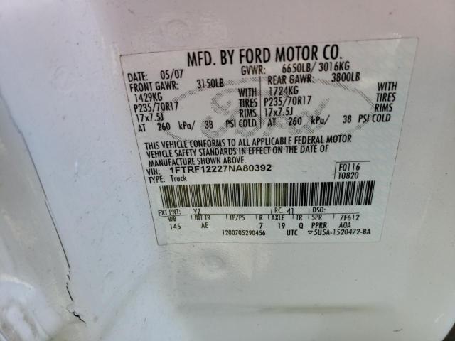 1FTRF12227NA80392 - 2007 FORD F150 WHITE photo 14