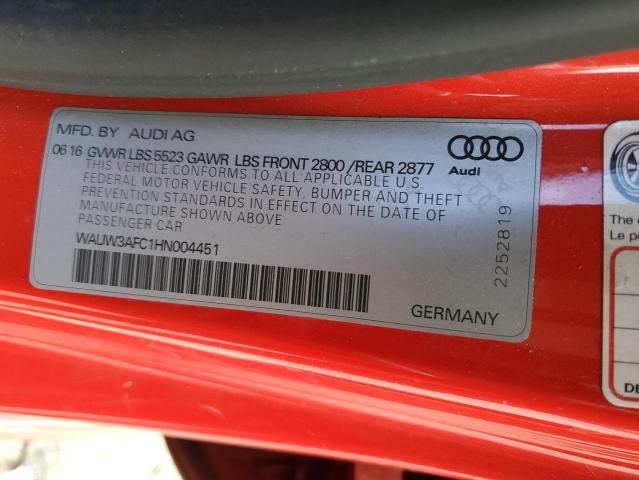 WAUW3AFC1HN004451 - 2017 AUDI A7 COMPETITION PRESTIGE RED photo 12