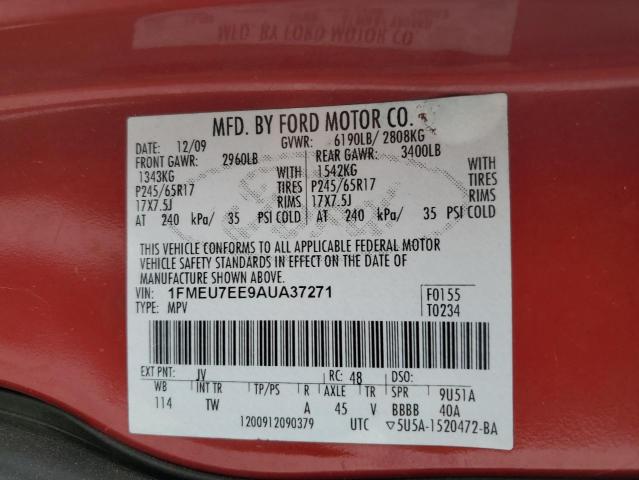 1FMEU7EE9AUA37271 - 2010 FORD EXPLORER EDDIE BAUER RED photo 13