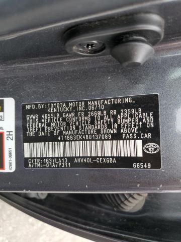 4T1BB3EK4BU137089 - 2011 TOYOTA CAMRY HYBRID CHARCOAL photo 12