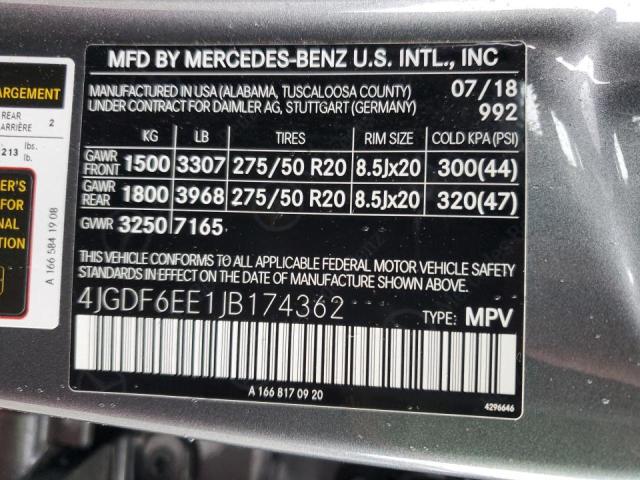 4JGDF6EE1JB174362 - 2018 MERCEDES-BENZ GLS 450 4MATIC GRAY photo 13