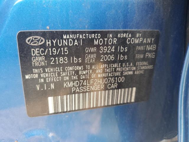 KMHD74LF2HU076100 - 2017 HYUNDAI ELANTRA SE BLUE photo 12