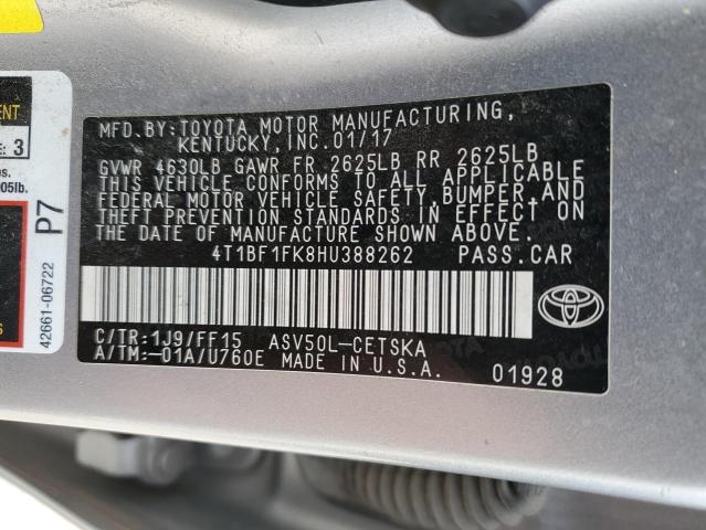 4T1BF1FK8HU388262 - 2017 TOYOTA CAMRY LE SILVER photo 12