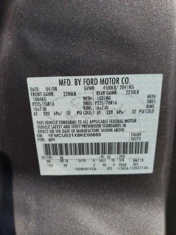 1FMCU031X8KE00889 - 2008 FORD ESCAPE XLT GRAY photo 12