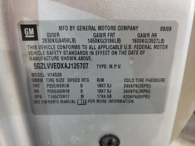 5GZLVVEDXAJ126707 - 2010 SATURN OUTLOOK XR SILVER photo 13