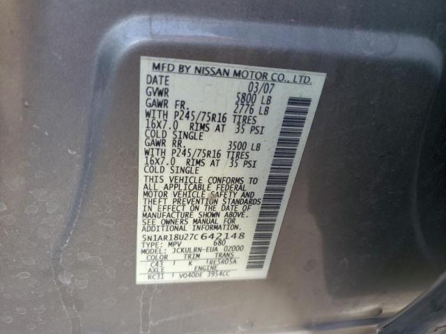 5N1AR18U27C642148 - 2007 NISSAN PATHFINDER LE თაფლისფერი ფოტო 13