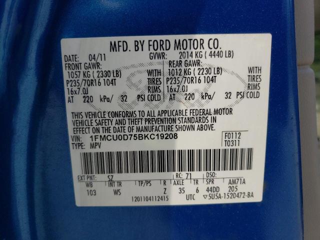 1FMCU0D75BKC19208 - 2011 FORD ESCAPE XLT BLUE photo 12