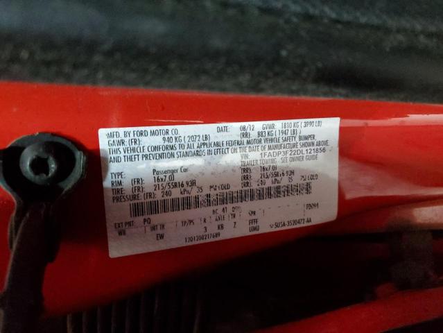 1FADP3F22DL121856 - 2013 FORD FOCUS SE RED photo 12