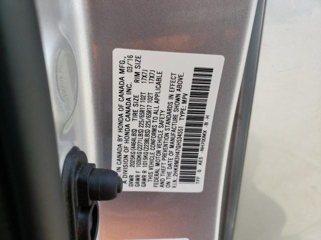 2HKRM3H47GH534551 - 2016 HONDA CR-V SE SILVER photo 12