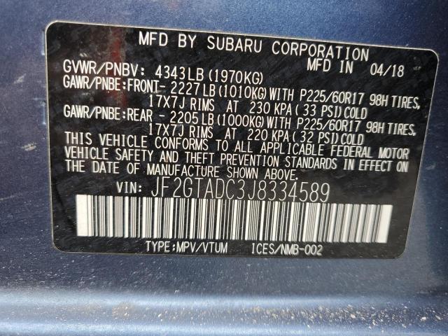 JF2GTADC3J8334589 - 2018 SUBARU CROSSTREK PREMIUM BLUE photo 12