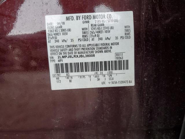 2LMPJ8LRXJBL38008 - 2018 LINCOLN MKX RESERVE Բորդո լուսանկար 13