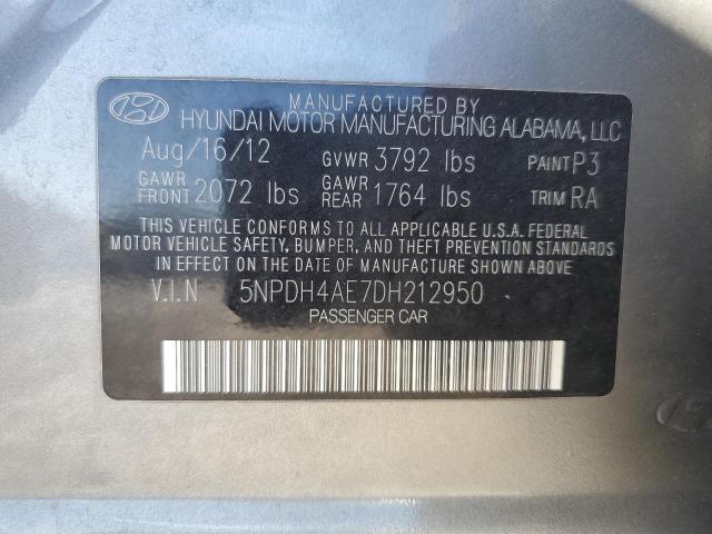 5NPDH4AE7DH212950 - 2013 HYUNDAI ELANTRA GLS GRAY photo 12