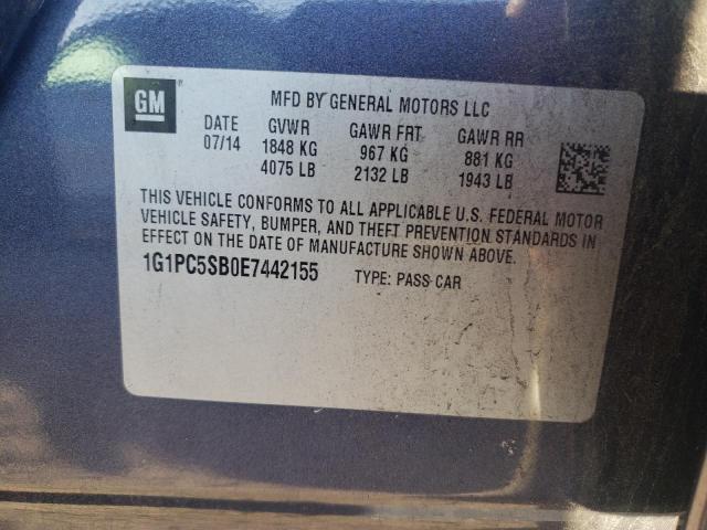 1G1PC5SB0E7442155 - 2014 CHEVROLET CRUZE LT GRAY photo 12