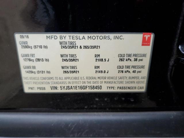 5YJSA1E16GF158450 - 2016 TESLA MODEL S BLACK photo 13