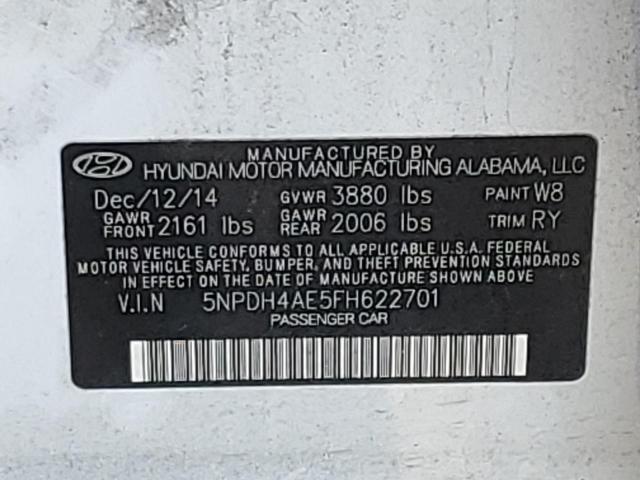 5NPDH4AE5FH622701 - 2015 HYUNDAI ELANTRA SE WHITE photo 12