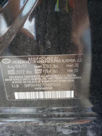 5NPDH4AE7CH093165 - 2012 HYUNDAI ELANTRA GLS BLACK photo 12