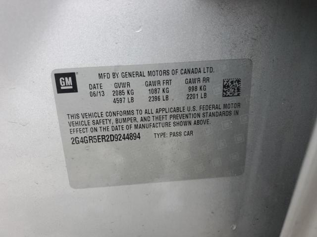 2G4GR5ER2D9244894 - 2013 BUICK REGAL 银色 照片 12